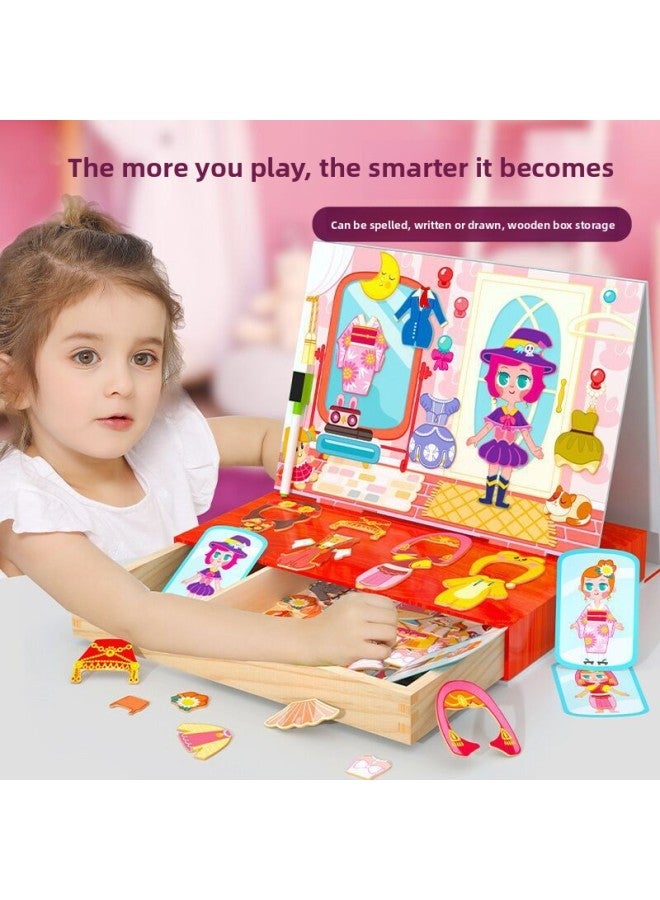 Children's Educational Magnetic Cartoon Princess Dress-up Animal Spelling Multi-function Double-sided Drawing Board Puzzle Girl Gift Box-Color:Drawer-marine Life Puzzle (drawer Box)  - Image 2