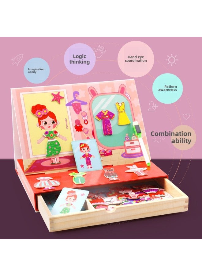 Children's Educational Magnetic Cartoon Princess Dress-up Animal Spelling Multi-function Double-sided Drawing Board Puzzle Girl Gift Box-Color:Drawer-marine Life Puzzle (drawer Box)  - Image 3