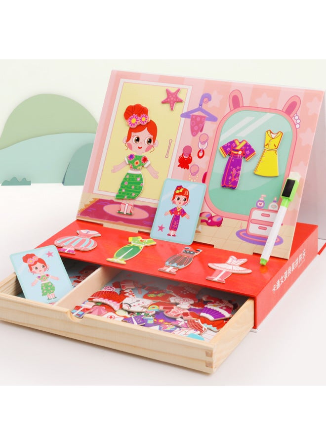 Children's Educational Magnetic Cartoon Princess Dress-up Animal Spelling Multi-function Double-sided Drawing Board Puzzle Girl Gift Box-Color:Drawer-marine Life Puzzle (drawer Box)  - Image 4