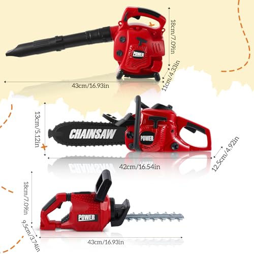 Arrowbash 3 Pcs Toy Gardening Tool Set for Kids Toy Leaf Blower Hedge Trimmer Chainsaw Pretend Set with Lights and Sounds Christmas Birthday Gifts for Boys Girls - Image 5