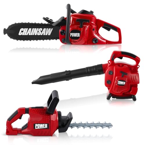 Arrowbash 3 Pcs Toy Gardening Tool Set for Kids Toy Leaf Blower Hedge Trimmer Chainsaw Pretend Set with Lights and Sounds Christmas Birthday Gifts for Boys Girls - Image 1