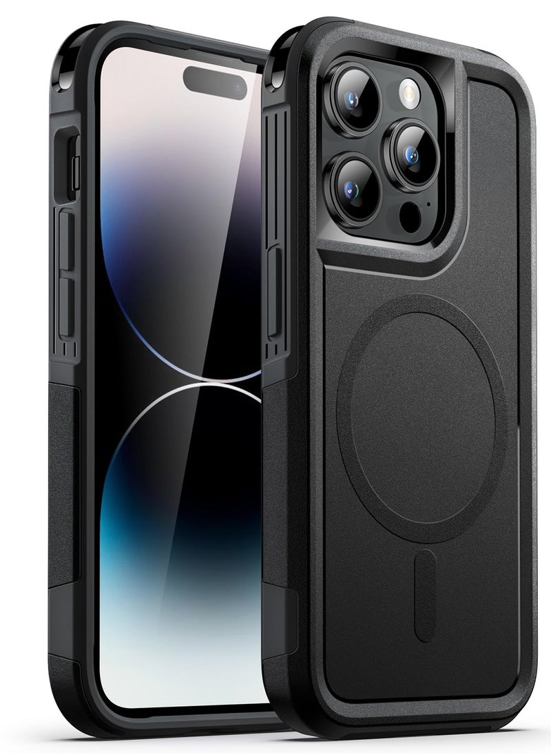 كابل كرييشن - حافظة لهاتف iPhone 14 Pro Max مقاس 6.7 بوصة متوافقة مع MagSafe شديدة التحمل بطبقة مزدوجة حماية قوية مضادة للصدمات وغطاء مغناطيسي متين للهاتف أسود - Image 1