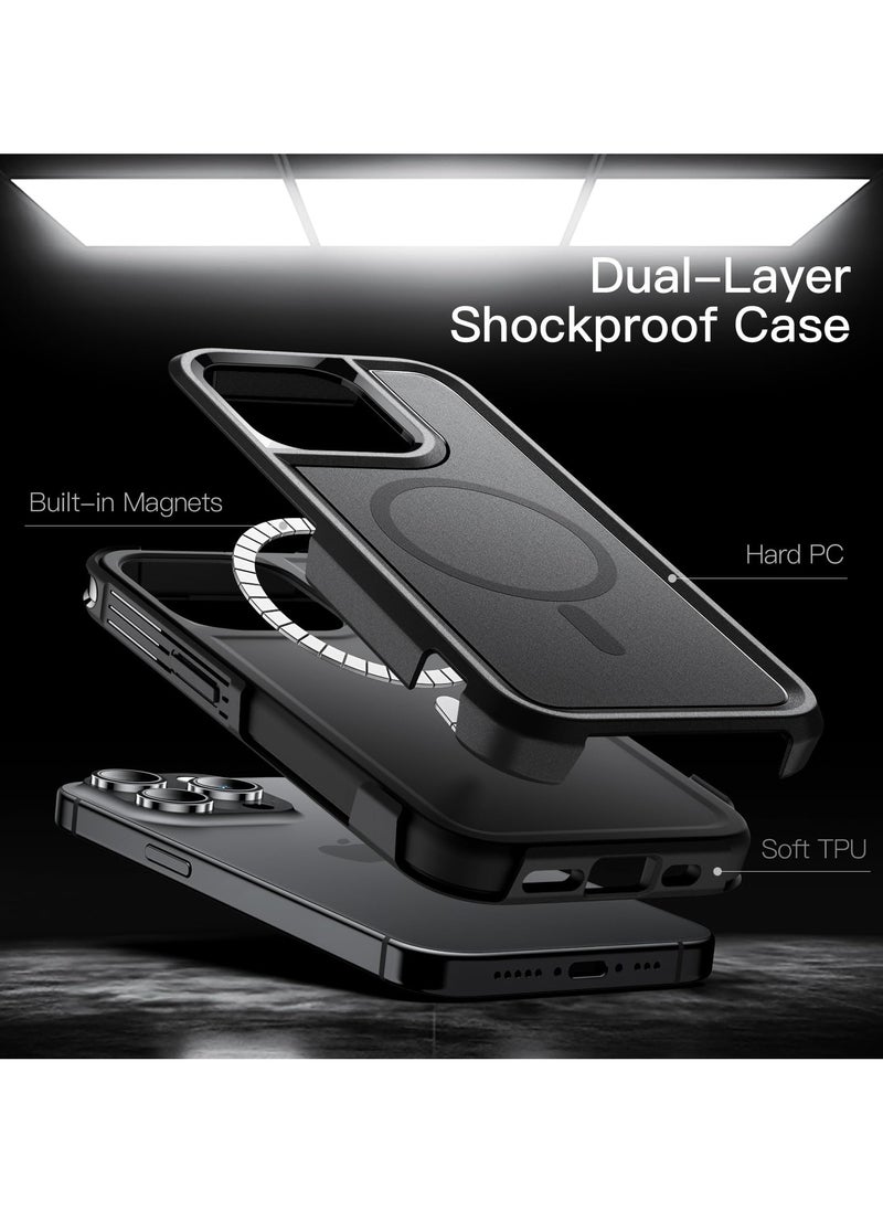 كابل كرييشن - حافظة لهاتف iPhone 14 Pro Max مقاس 6.7 بوصة متوافقة مع MagSafe شديدة التحمل بطبقة مزدوجة حماية قوية مضادة للصدمات وغطاء مغناطيسي متين للهاتف أسود - Image 1