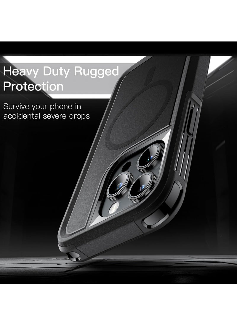 كابل كرييشن - حافظة لهاتف iPhone 14 Pro Max مقاس 6.7 بوصة متوافقة مع MagSafe شديدة التحمل بطبقة مزدوجة حماية قوية مضادة للصدمات وغطاء مغناطيسي متين للهاتف أسود - Image 1