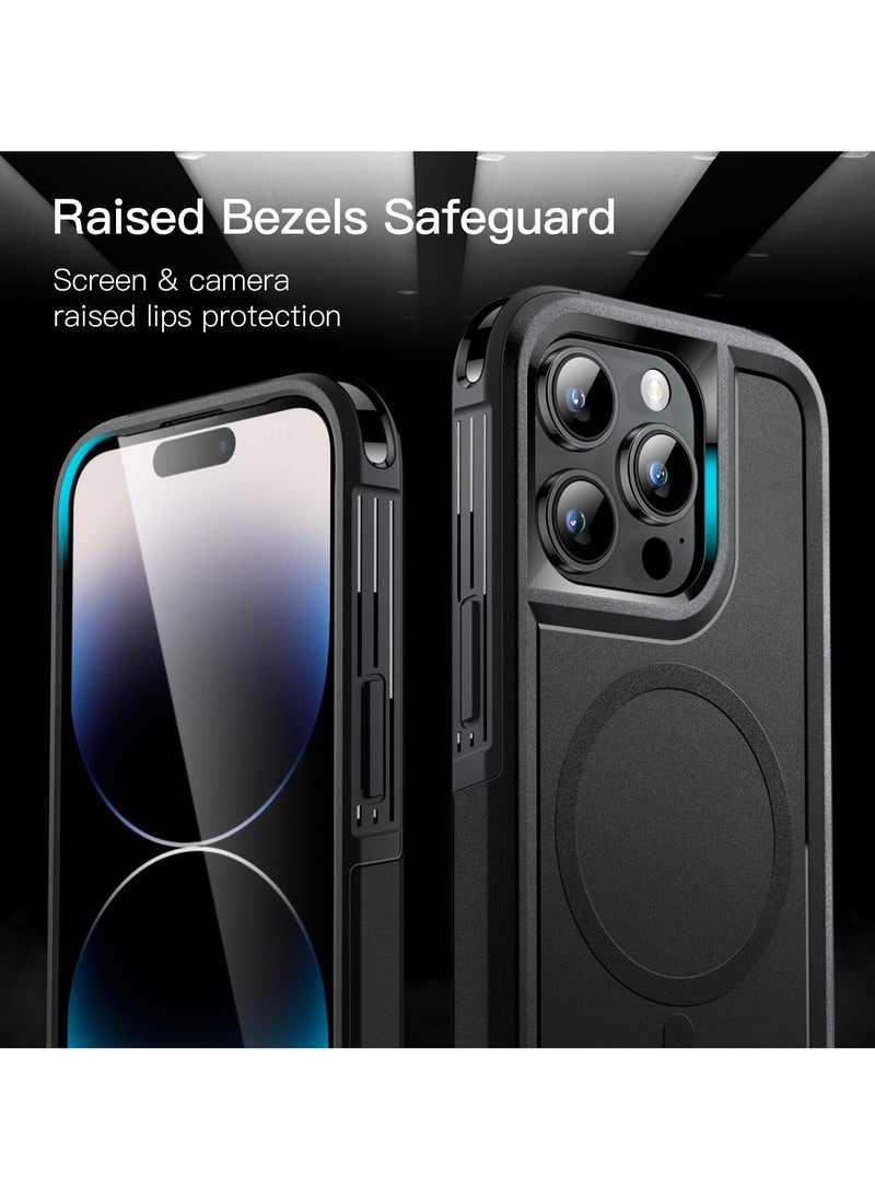 كابل كرييشن - حافظة لهاتف iPhone 14 Pro Max مقاس 6.7 بوصة متوافقة مع MagSafe شديدة التحمل بطبقة مزدوجة حماية قوية مضادة للصدمات وغطاء مغناطيسي متين للهاتف أسود - Image 1