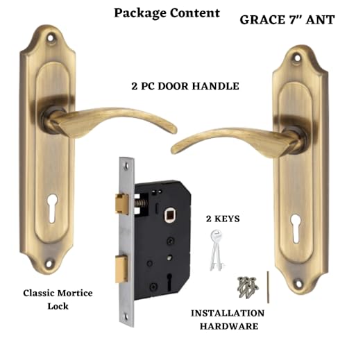 SARDAR Grace Antique finsh 7 Inch Iron Handle Set|2 Keys | 6 Lever Single Turn Lock Set| Handle Set for Door, Bathroom, Bedroom, Living Room| - Image 3