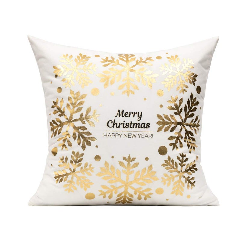 All Smiles White Gold Christmas Decorations Throw Pillow Covers 18X18 Set of 4 Winter Xmas Navidad Home Holiday DÃ©cor Velvet Cushion Cases for Sofa Tree Snowflake Reindeer - Image 4