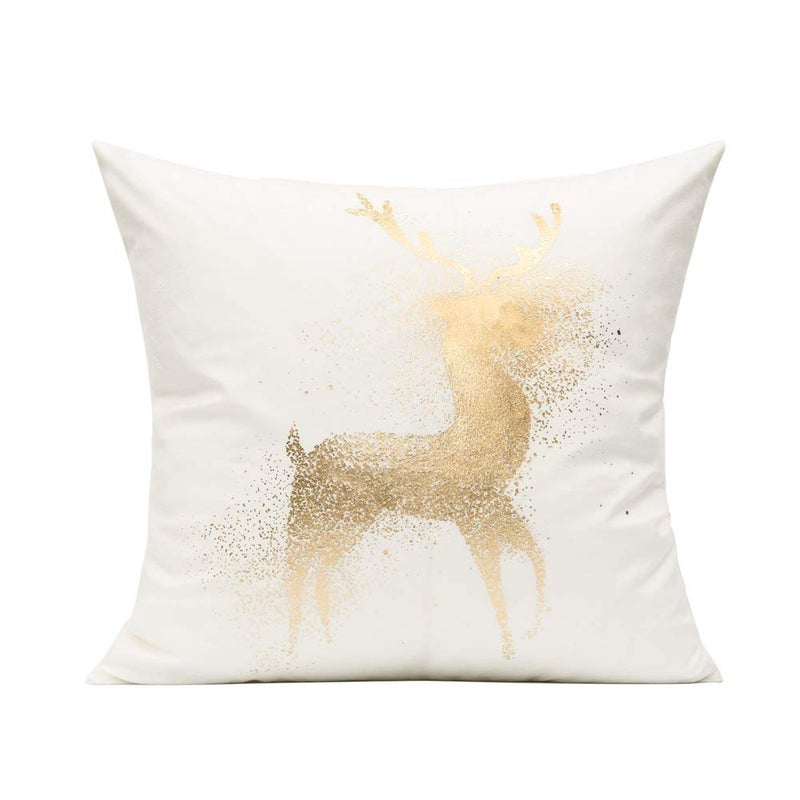 All Smiles White Gold Christmas Decorations Throw Pillow Covers 18X18 Set of 4 Winter Xmas Navidad Home Holiday DÃ©cor Velvet Cushion Cases for Sofa Tree Snowflake Reindeer - Image 3