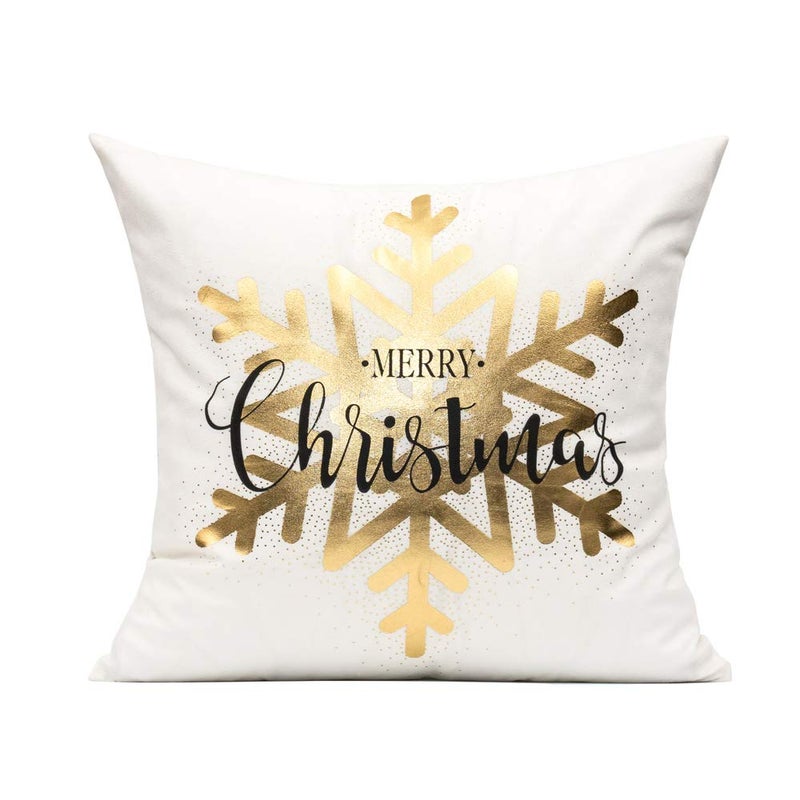 All Smiles White Gold Christmas Decorations Throw Pillow Covers 18X18 Set of 4 Winter Xmas Navidad Home Holiday DÃ©cor Velvet Cushion Cases for Sofa Tree Snowflake Reindeer - Image 2