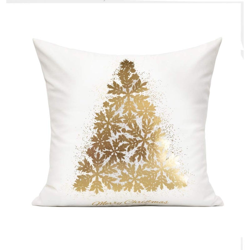 All Smiles White Gold Christmas Decorations Throw Pillow Covers 18X18 Set of 4 Winter Xmas Navidad Home Holiday DÃ©cor Velvet Cushion Cases for Sofa Tree Snowflake Reindeer - Image 5