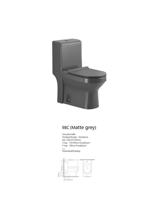 DANUBE HOME Milano One-piece WC S-Trap Matte Grey | Ceramic Water Closet S Trap | Toilet Bowl Water Closet WC Tank For Toilet Bathroom Washroom - Matt Grey - Image 3