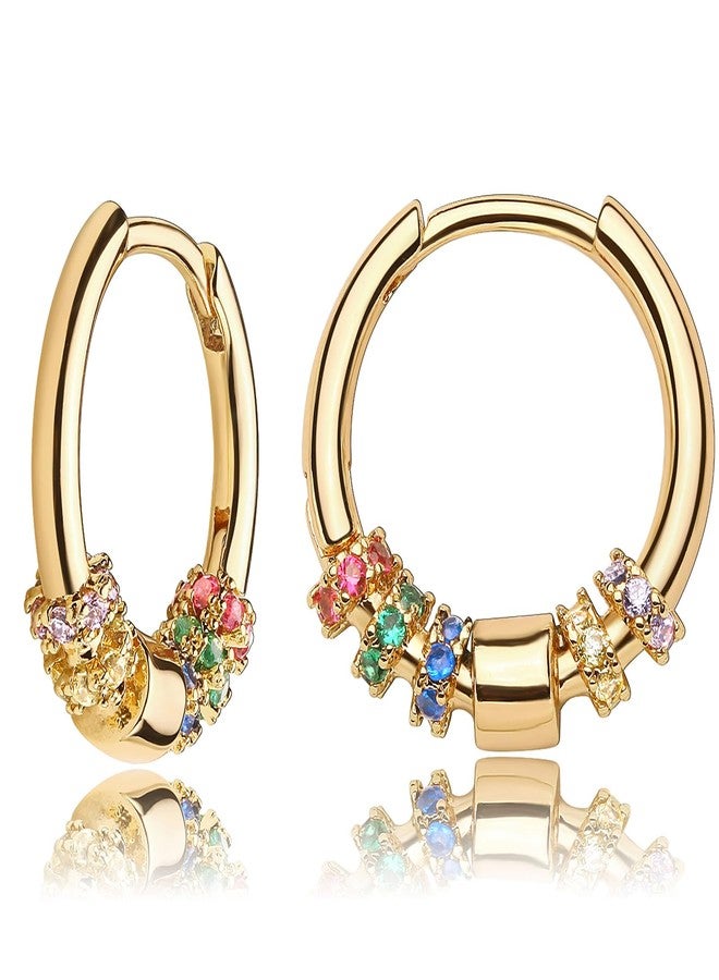 MEVECCO Gold Hoop Earrings for Women 18K Gold Plated Hoop Earrings Handmade Simple Minimalism Rainbow Cubic Zircon Hoop Hypoallergenic Earrings for Everyday Jewelry - Image 1