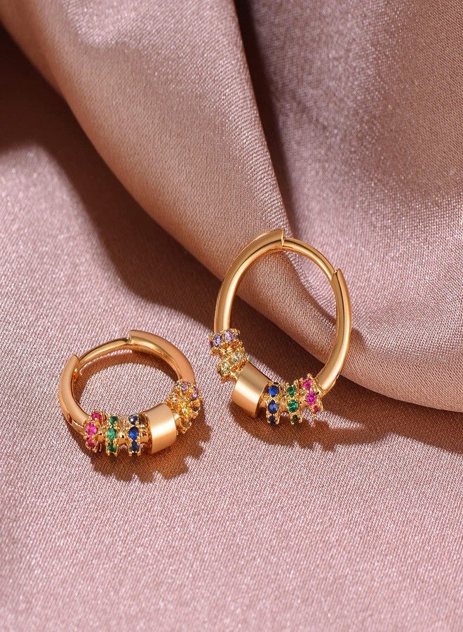 MEVECCO Gold Hoop Earrings for Women 18K Gold Plated Hoop Earrings Handmade Simple Minimalism Rainbow Cubic Zircon Hoop Hypoallergenic Earrings for Everyday Jewelry - Image 5