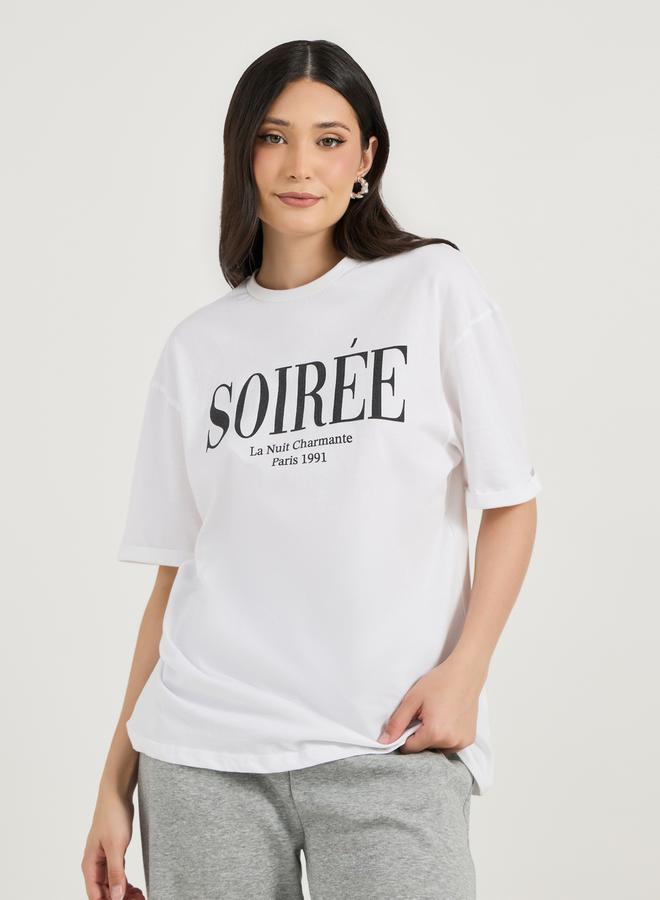 Styli Oversized Slogan Print Round Neck T-Shirt  - Image 3