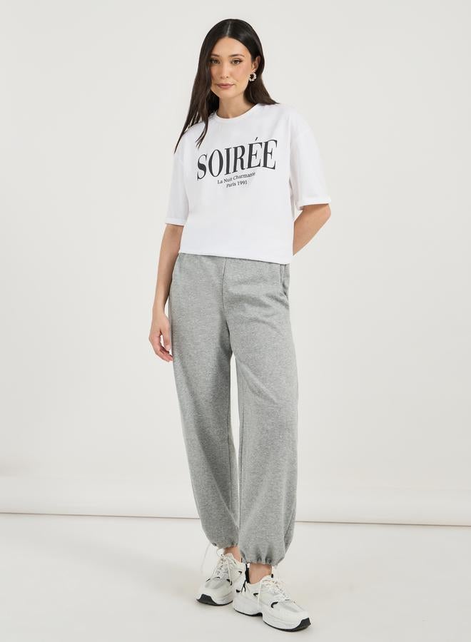 Styli Oversized Slogan Print Round Neck T-Shirt  - Image 2
