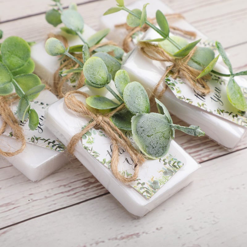 Demissle 100 Sets Mini Eucalyptus Soaps Baby Shower Wedding Favors for Guests Bulk Small Hand Soaps with Thank You Tags Organza Bag Mini Faux Greenery Guests Bridal Shower Birthday Party Present - Image 5