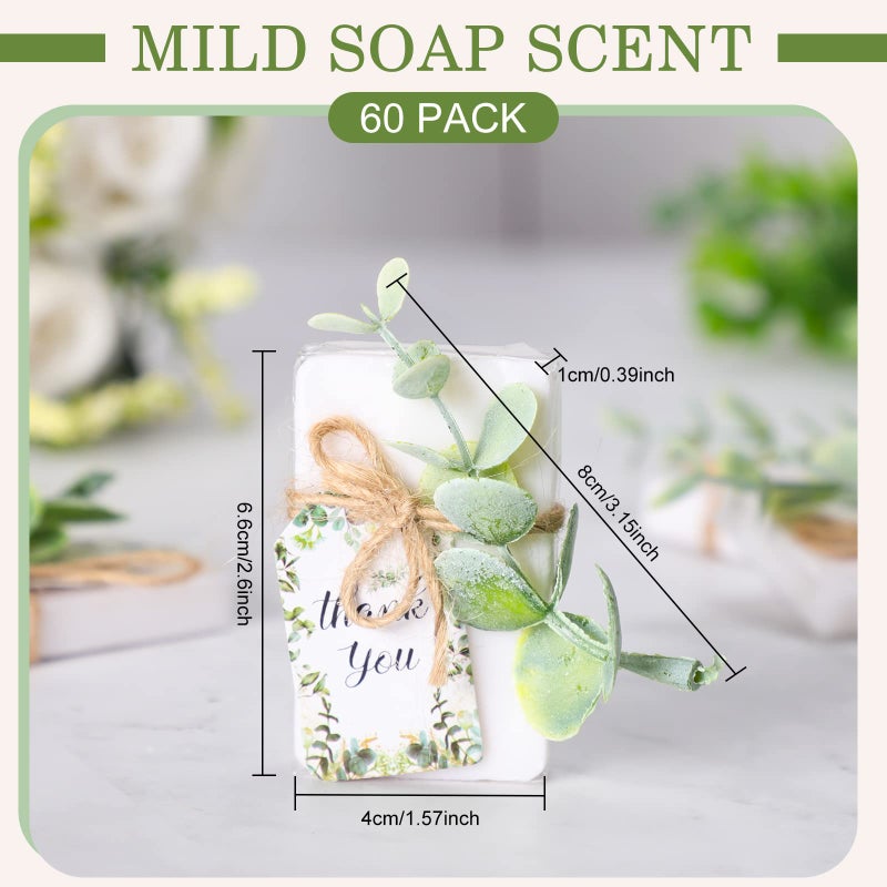 Demissle 100 Sets Mini Eucalyptus Soaps Baby Shower Wedding Favors for Guests Bulk Small Hand Soaps with Thank You Tags Organza Bag Mini Faux Greenery Guests Bridal Shower Birthday Party Present - Image 2