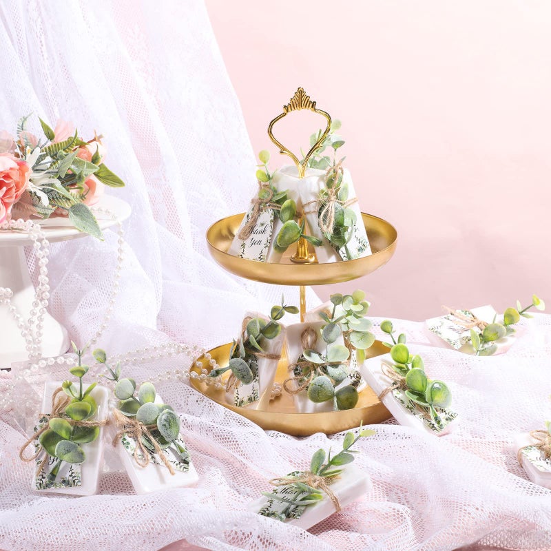 Demissle 100 Sets Mini Eucalyptus Soaps Baby Shower Wedding Favors for Guests Bulk Small Hand Soaps with Thank You Tags Organza Bag Mini Faux Greenery Guests Bridal Shower Birthday Party Present - Image 4