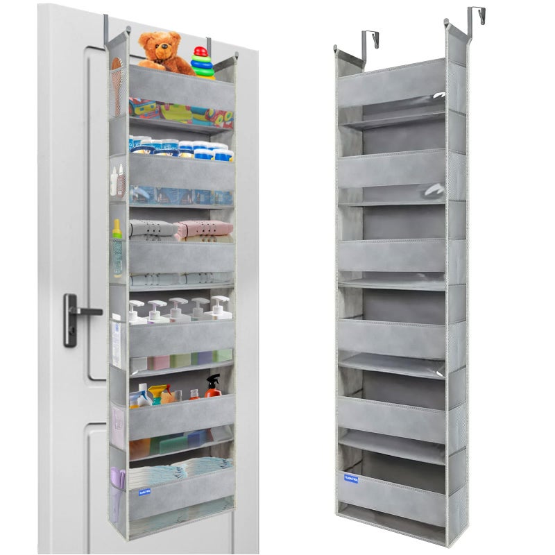 roomtalk Extra Large Over The Door Organizer Storage 6-Shelves and 12 Side Pockets, Heavy Duty Hanging Door Organizer for Closet Bathroom Bedroom Nursery Pantry, Grey - Image 1