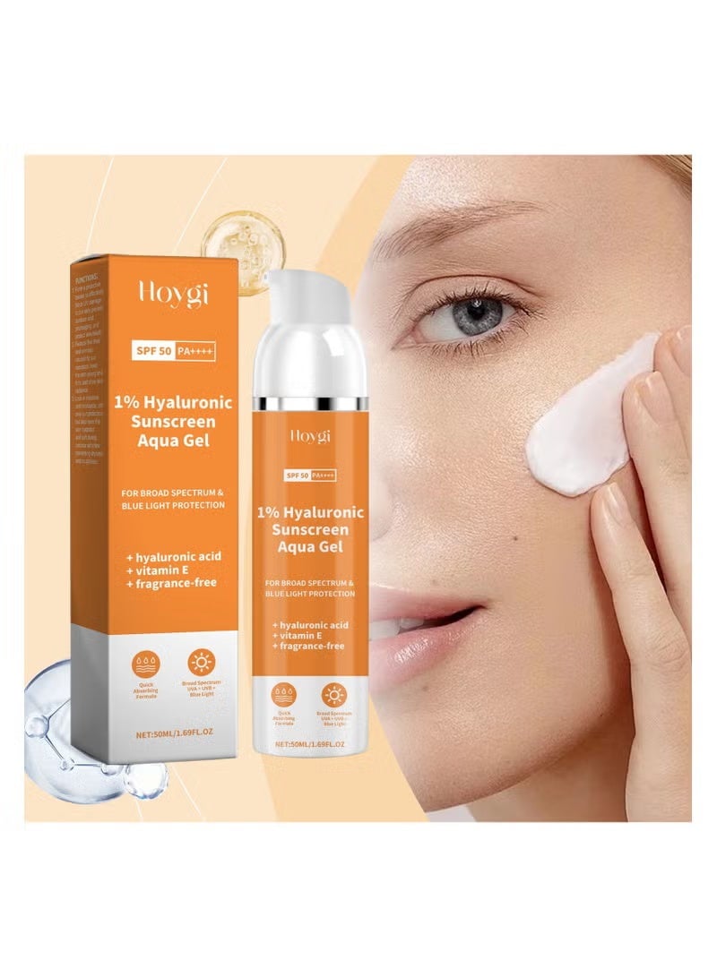 هويجي 1٪ واقي شمسي هيالورونيك أكوا هلام خفيف جداً مع SPF 50 PA +++ للطيف الواسع ، الأشعة فوق البنفسجية A ، الأشعة فوق البنفسجية B وحماية الضوء الأزرق - 50ML - Image 4