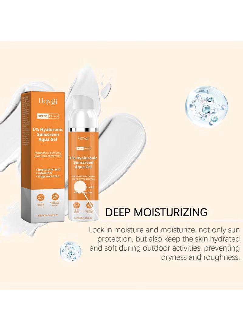 هويجي 1٪ واقي شمسي هيالورونيك أكوا هلام خفيف جداً مع SPF 50 PA +++ للطيف الواسع ، الأشعة فوق البنفسجية A ، الأشعة فوق البنفسجية B وحماية الضوء الأزرق - 50ML - Image 2