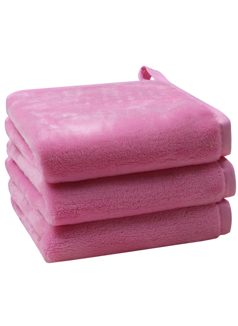 lifaith - Microfiber Makeup Removal Cloths Ultra Soft Facial Cloths Pack Of 3 12 x 12Inch Pink - Image 1