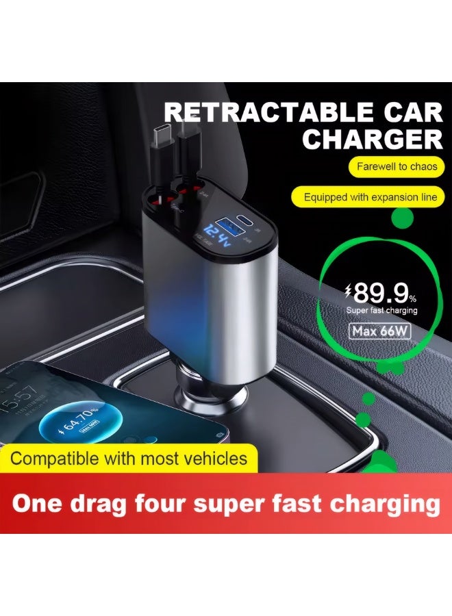 4 IN 1 120W PD QC3.0 Flexible Retractable Car Fast Charger for Apple USB Type C Super Fast Charger Cigarette Lighter Adapter - Image 1
