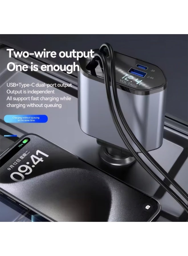 4 IN 1 120W PD QC3.0 Flexible Retractable Car Fast Charger for Apple USB Type C Super Fast Charger Cigarette Lighter Adapter - Image 3