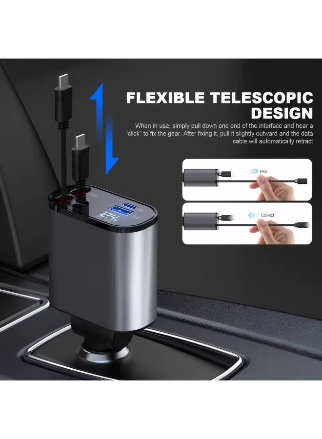 4 IN 1 120W PD QC3.0 Flexible Retractable Car Fast Charger for Apple USB Type C Super Fast Charger Cigarette Lighter Adapter - Image 4