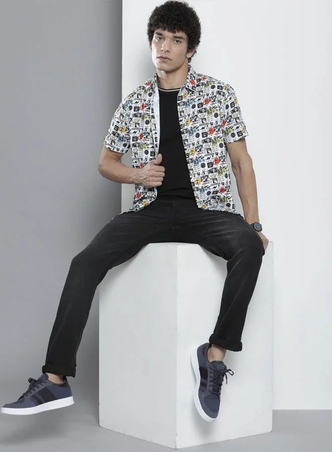 The Indian Garage Co Men Regular Fit Abstract Printed Half Sleeves Cutaway Collar Street Wear Shirt