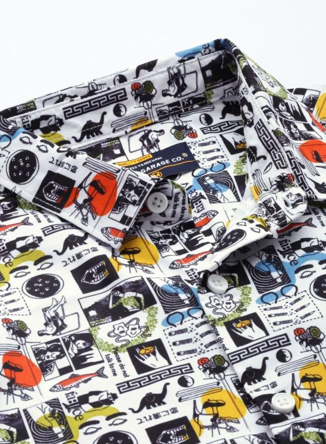 The Indian Garage Co Men Regular Fit Abstract Printed Half Sleeves Cutaway Collar Street Wear Shirt