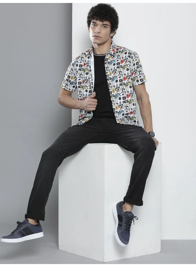 The Indian Garage Co Men Regular Fit Abstract Printed Half Sleeves Cutaway Collar Street Wear Shirt
