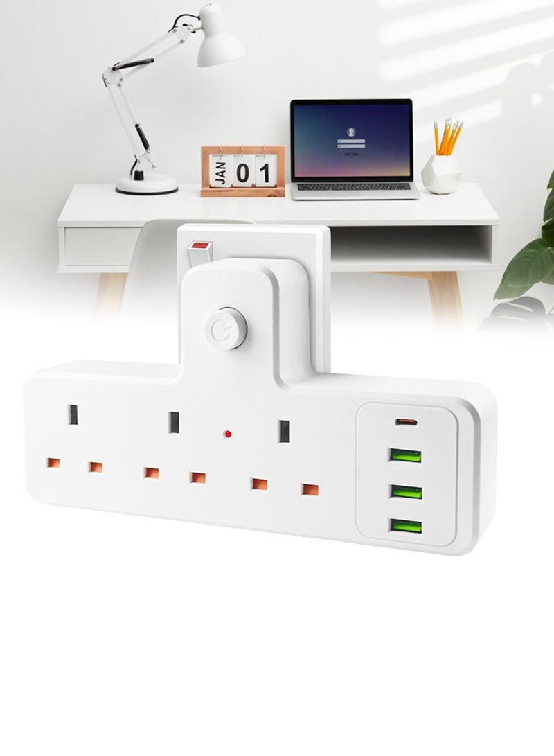 3 Way Plug Adapter With 4 USB Ports (3 USB A & 1 C), Multi Plug Extension Sockets, Extender Adapter for Home, School Supplies - Image 1