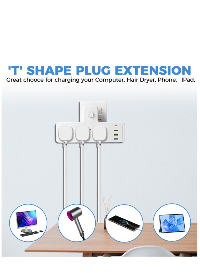 3 Way Plug Adapter With 4 USB Ports (3 USB A & 1 C), Multi Plug Extension Sockets, Extender Adapter for Home, School Supplies - Image 5