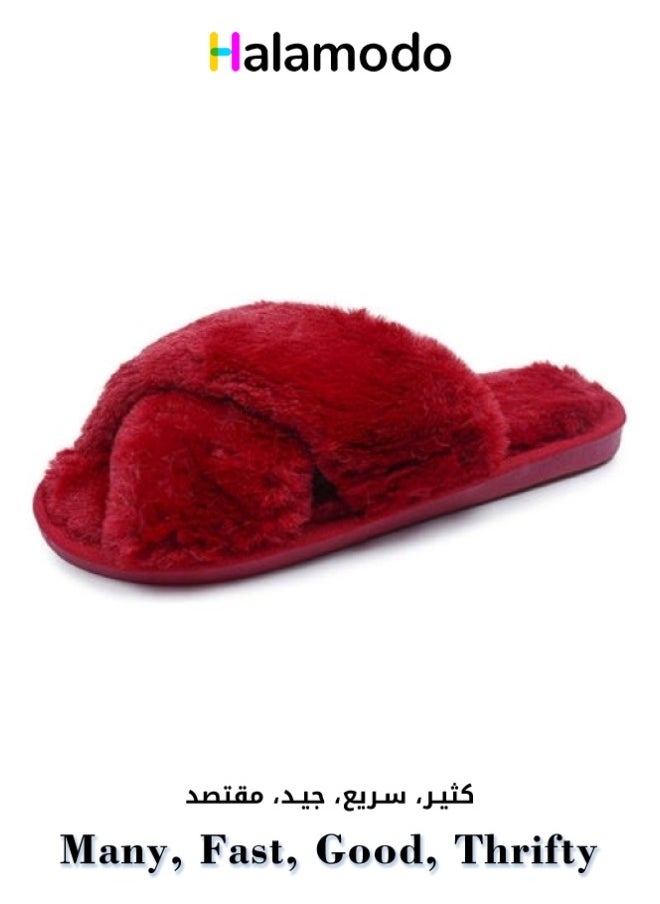 HALAMODO - Red Women's Plush Slippers Autumn and Winter Indoor Cotton Slippers - Image 1