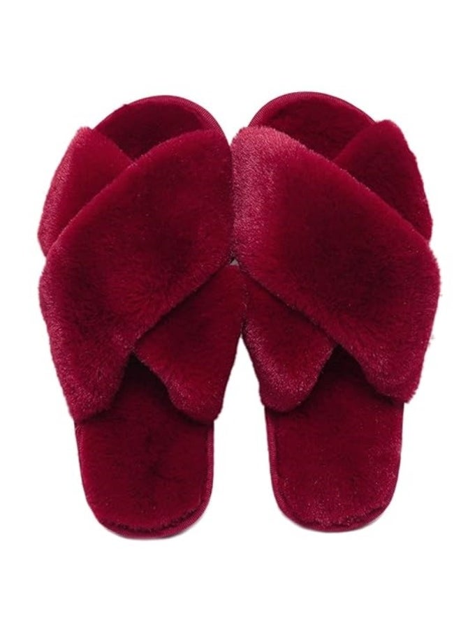 HALAMODO - Red Women's Plush Slippers Autumn and Winter Indoor Cotton Slippers - Image 1