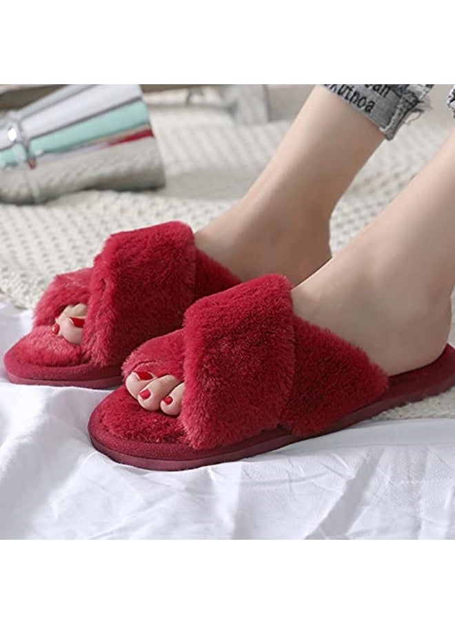 HALAMODO - Red Women's Plush Slippers Autumn and Winter Indoor Cotton Slippers - Image 1
