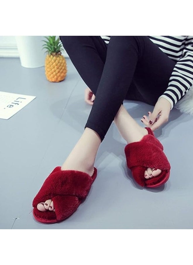 HALAMODO - Red Women's Plush Slippers Autumn and Winter Indoor Cotton Slippers - Image 1