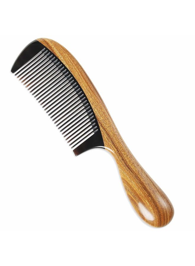 OneDor Handmade Buffalo Horn and Sandalwood Hair Combs - Anti-Static Natural Scent Wooden Detangler (Fine Tooth) - Image 1
