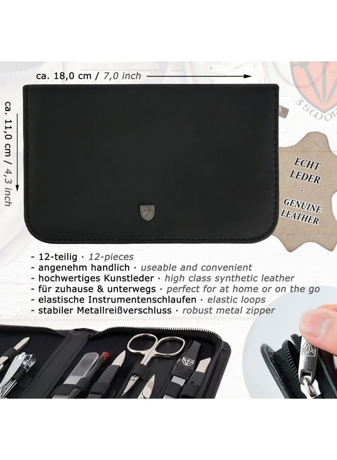 3 Swords Germany – Brand Quality 12 Piece Manicure Pedicure Grooming kit Set for Professional Finger & Toe Nail Care with Black Genuine Leather case - Made in Germany - Image 4