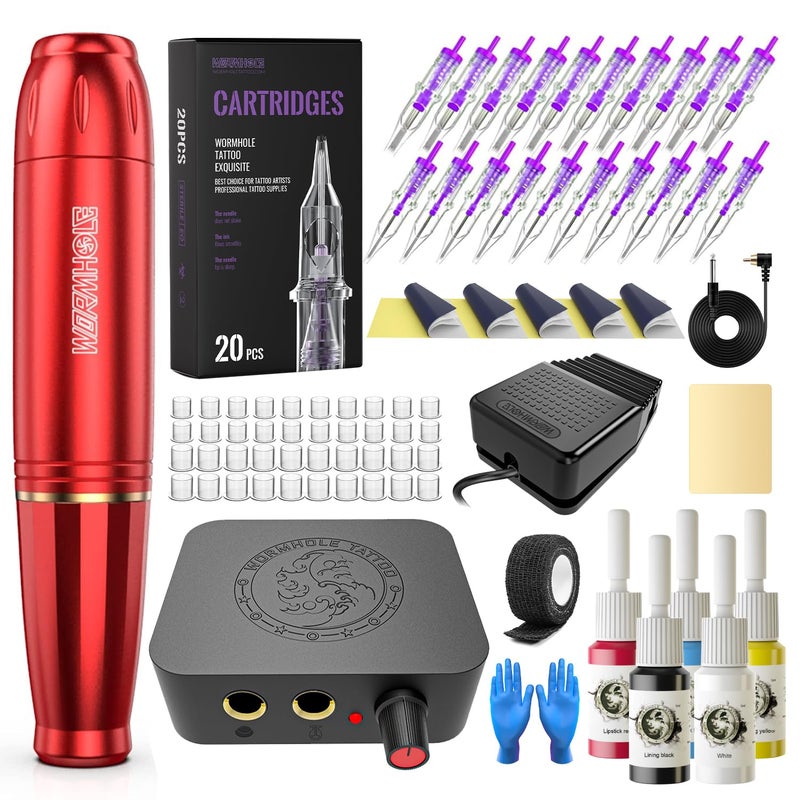 Wormhole Tattoo Kit Tattoo Gun Cartridge Machine Pen for Beginners Rotary Tattoo Machine Kit Professional Complete Tattoo Kit Supplies WTK070-B - Image 1