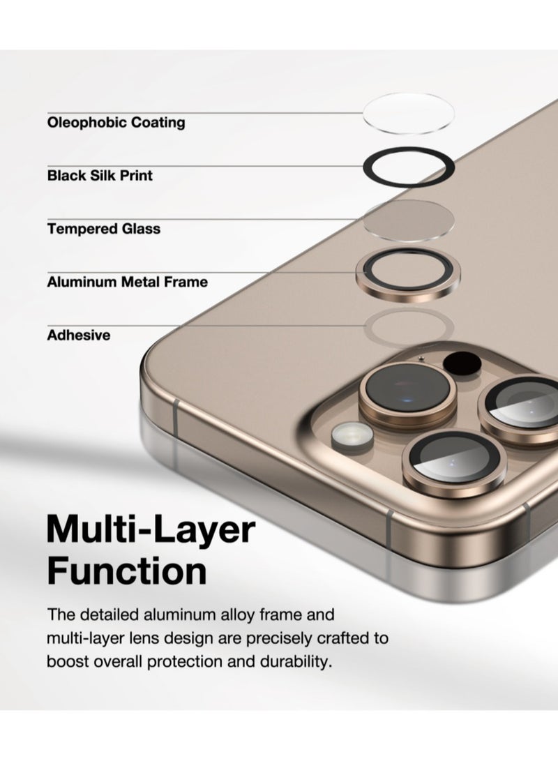 جرين ليون عدسة كاميرا HD Plus لهاتف آيفون 16 برو / 16 برو ماكس/ مضادة لبصمات الأصابع / طلاء مضاد للتوهج / مضاد للخدش / مقاوم للماء / امتصاص النانو / زجاج متين / سهل التركيب / جودة عالية / أقصى قدر من الحماية / عدسات فائقة الوضوح - ذهبي نحاسي - Image 2