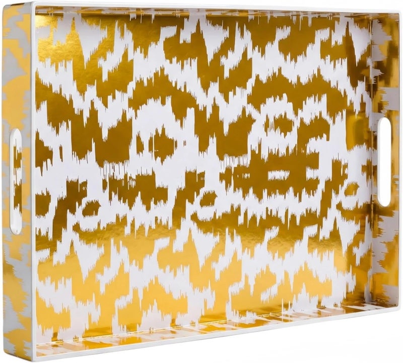 Simmer Stone Decorative Serving Tray with Handles - 16" x 12" Large Rectangle Coffee Table Decor - Modern Gold Aesthetic Vanity Tray for Ottoman, Bedroom & Bathroom - Image 1