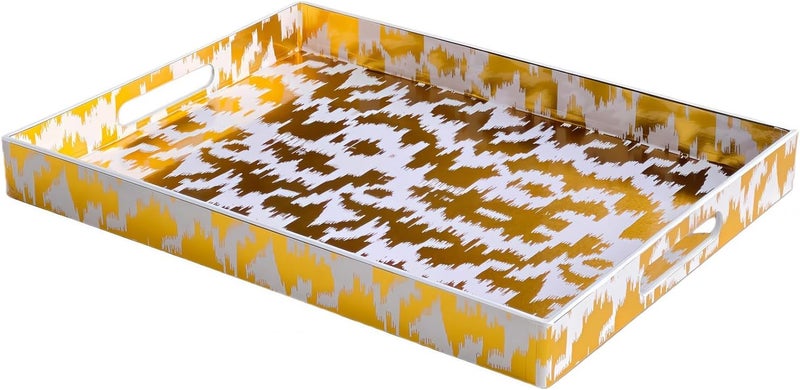 Simmer Stone Decorative Serving Tray with Handles - 16" x 12" Large Rectangle Coffee Table Decor - Modern Gold Aesthetic Vanity Tray for Ottoman, Bedroom & Bathroom - Image 2