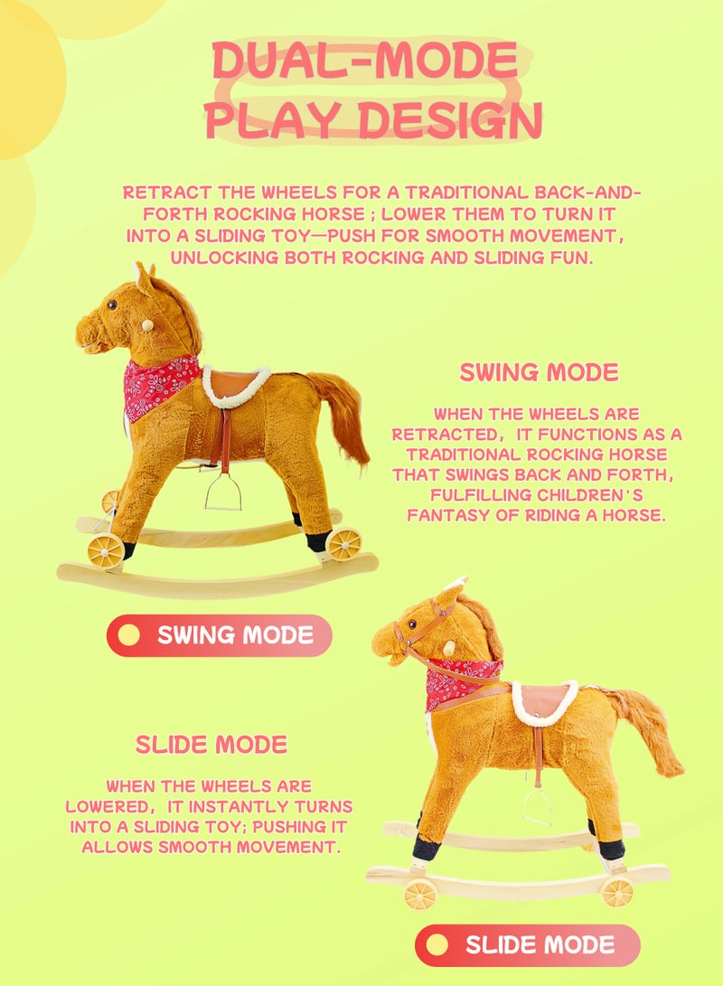 Ride-On Rocking Horse Plush Rocking Horse with Wheels for Kids 2 in 1 Rocker & Ride-On Slider Toy for Toddlers - Image 2