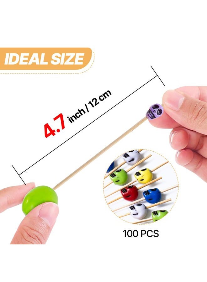 PuTwo Cocktail Picks Handmade Bamboo Toothpicks 100ct 4.7" in Multicolor Skulls - Image 3