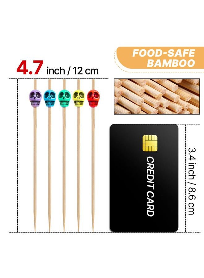 PuTwo Cocktail Picks Handmade Bamboo Toothpicks 100ct 4.7" in Multicolor Skulls - Image 2