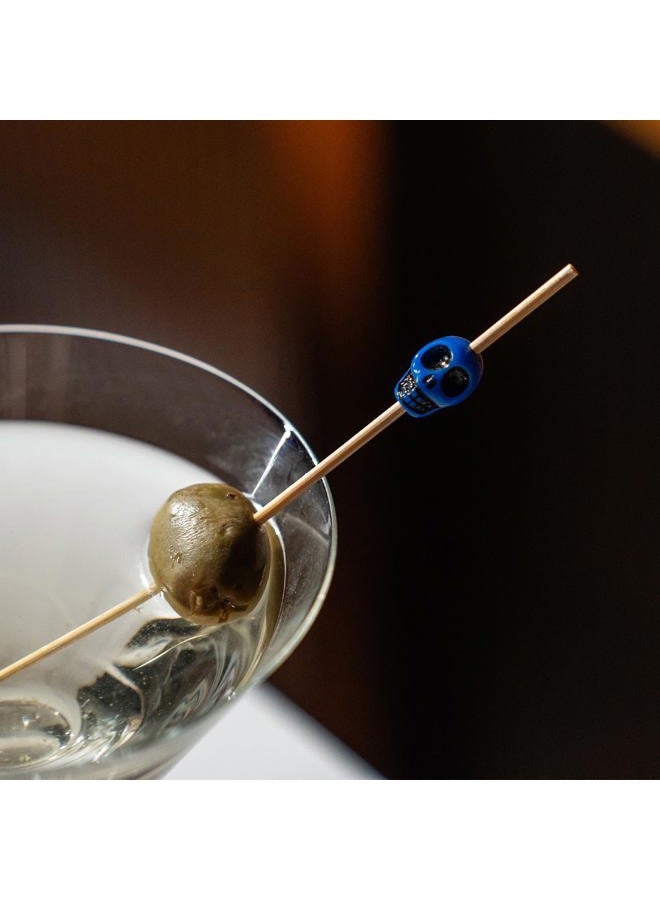 PuTwo Cocktail Picks Handmade Bamboo Toothpicks 100ct 4.7" in Multicolor Skulls - Image 4