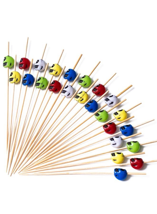 PuTwo Cocktail Picks Handmade Bamboo Toothpicks 100ct 4.7" in Multicolor Skulls - Image 1