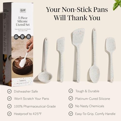 GIR: Get It Right 5-Piece Silicone Essentials Kitchen Utensils Set - Ladle, Spatula, Flip, Spoon & Spoonula - Non-Toxic Cooking Utensils for Nonstick Cookware, Cooking and Baking - Party Confetti - Image 4